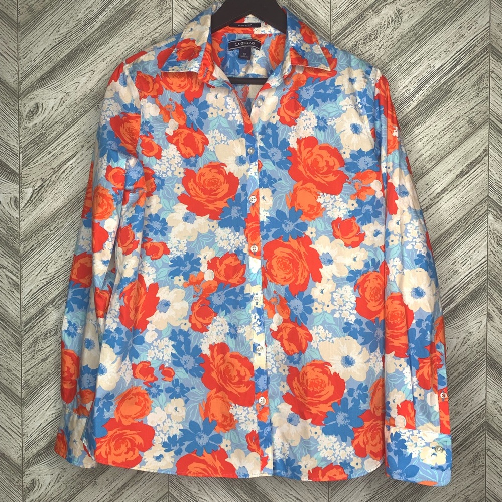 Lands End Women Long Sleeve Button Up Top